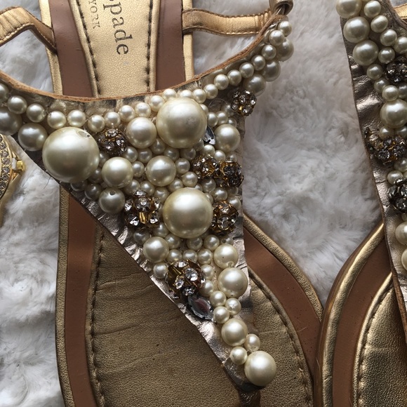 Kate Spade Gold Bejeweled Glamorous T-Strap Sandal - Picture 2 of 4